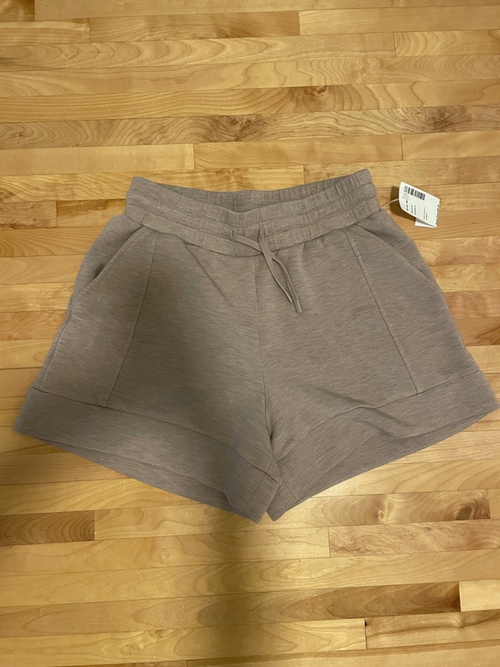 New Varley Atrium High Waist Drawstring Lounge Shorts Taupe Marl Size Medium